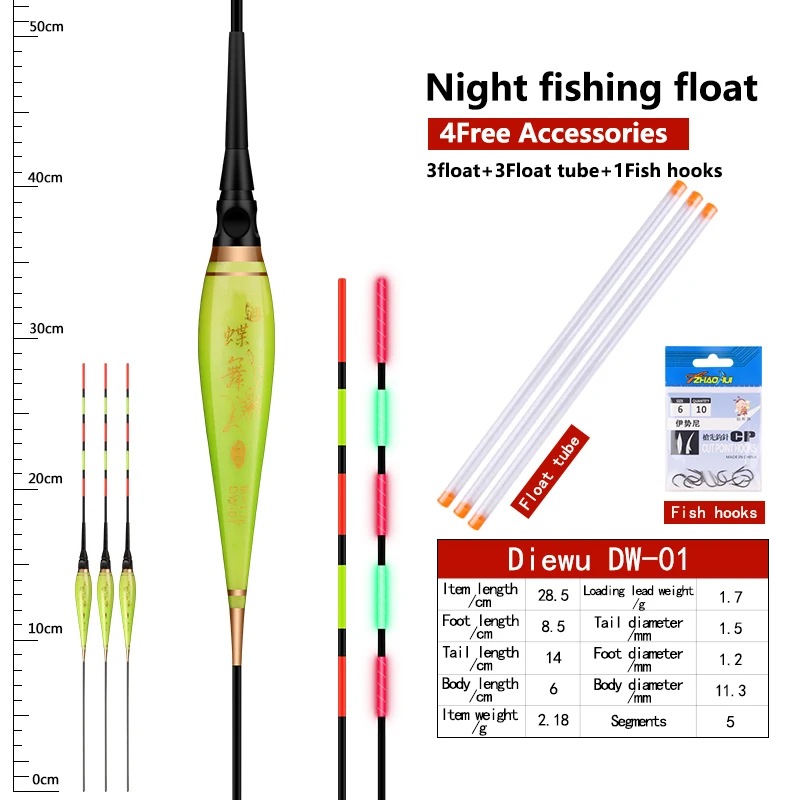 3 шт. невероятные Рыболовные Поплавки + поплавковых трубы 1 сумка крючков ночной