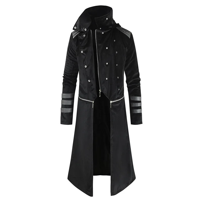 Длинный плащ в стиле стимпанк готика мужской военный полупальто куртка с высоким