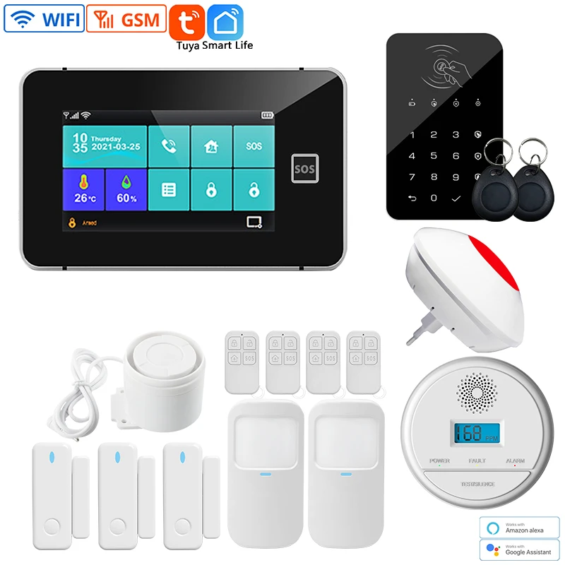 Enlarge 433MHz Sensor Alarm System Tuya 4.3 Inch TFT Color Touch Screen Smart Home Security Arming Burglar System GSM WiFi Alarm System