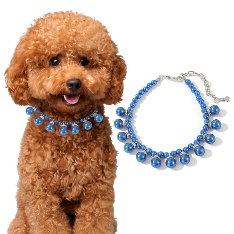 

Dog Cat Pearl Collars with Crystal Rhinestone Pearl Cat Necklace Rope Chain Strap for Small Dogs Cat Accessories Beautiful