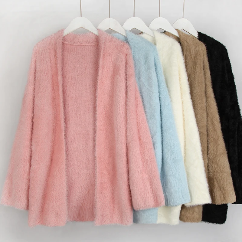 

Новинка Зима 2022, бархатный кардиган, Женский Повседневный свободный однотонный длинный свитер, пальто, женское милое длинное пальто