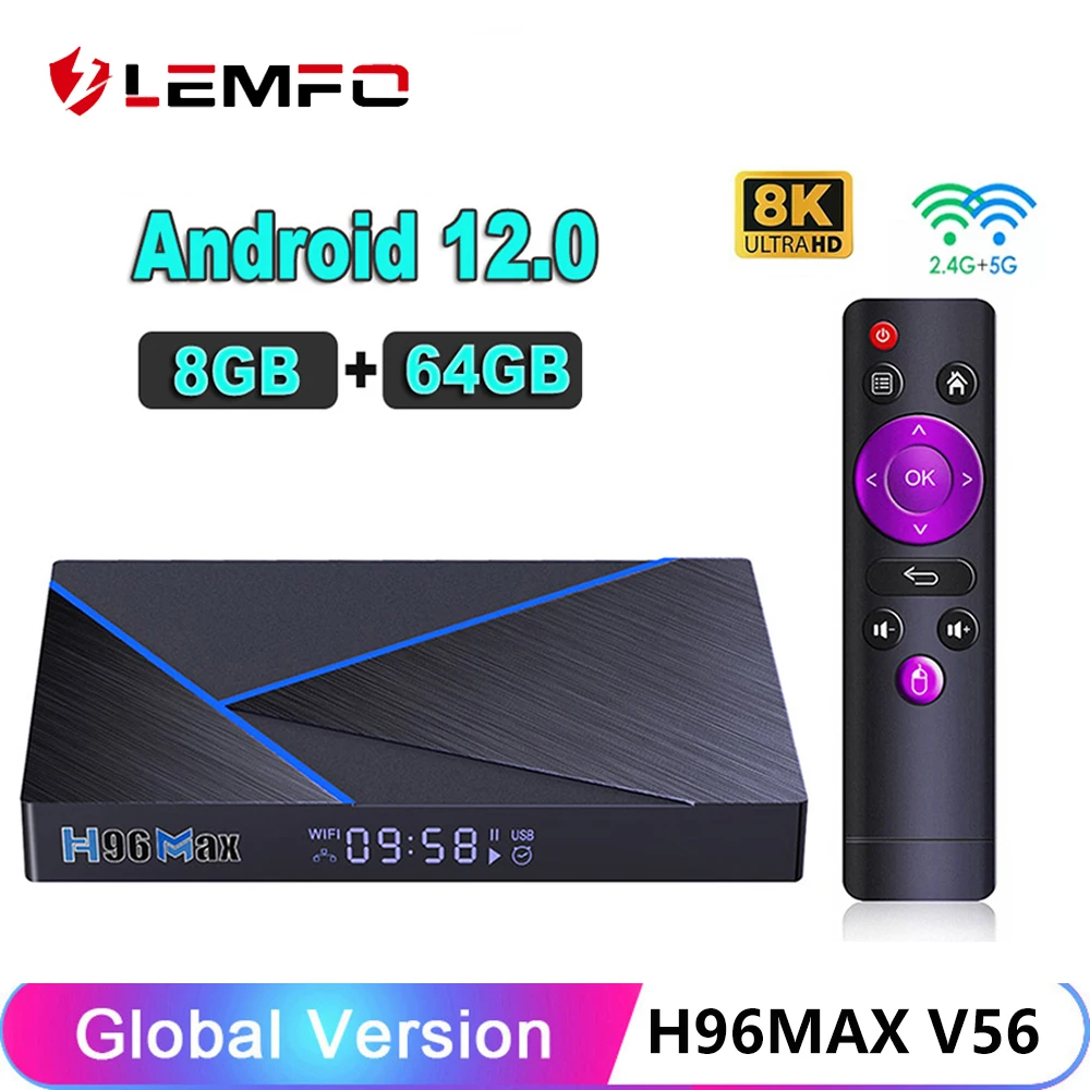 

ТВ-приставка H96Max V56, 1000M, Ethernet, 8K, 2,4G и телефон, Wi-Fi, 8 ГБ, 64 ГБ, Rockchip3566, поддержка 3D Google Voice, медиа-плеер, умная ТВ-приставка