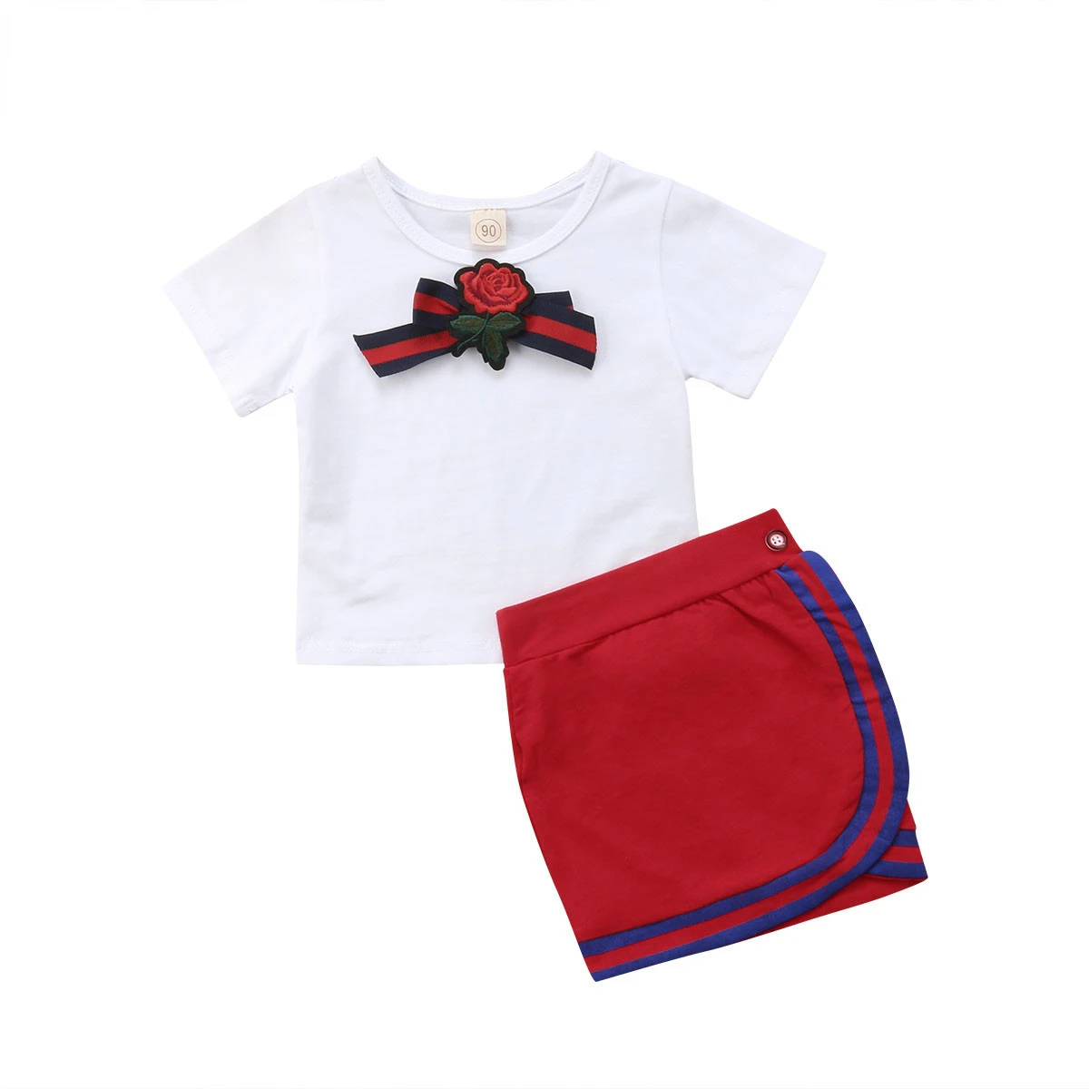 Red Mini Pencil Skirts Brand New 1-5Y Summer Toddler Baby Girl Clothes Sets Floral Embroidery White Cotton T-Shirts Tops Kids enlarge