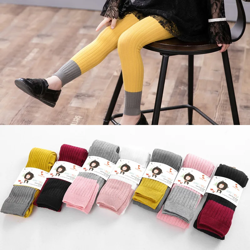 

2020 Hot-selling Baby Girl Stretch Leggings Pants Spring and Autumn Toddler Child Knitting Trousers Yellow Pink Color