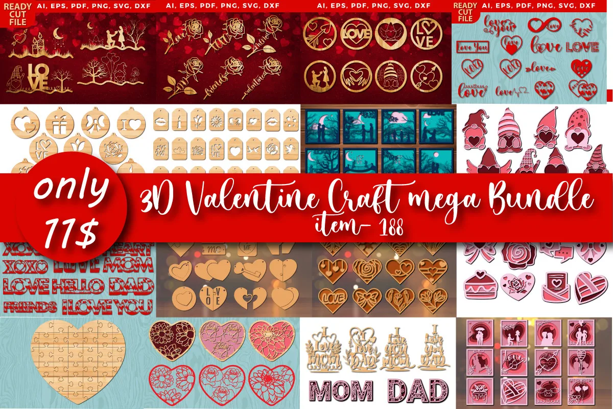 

Valentine Day Craft Vector Files Laser Cut Files Creative Design Vector Files Layouts CDR/DXF/AI/SVG Files for Laser/Plasma Cut