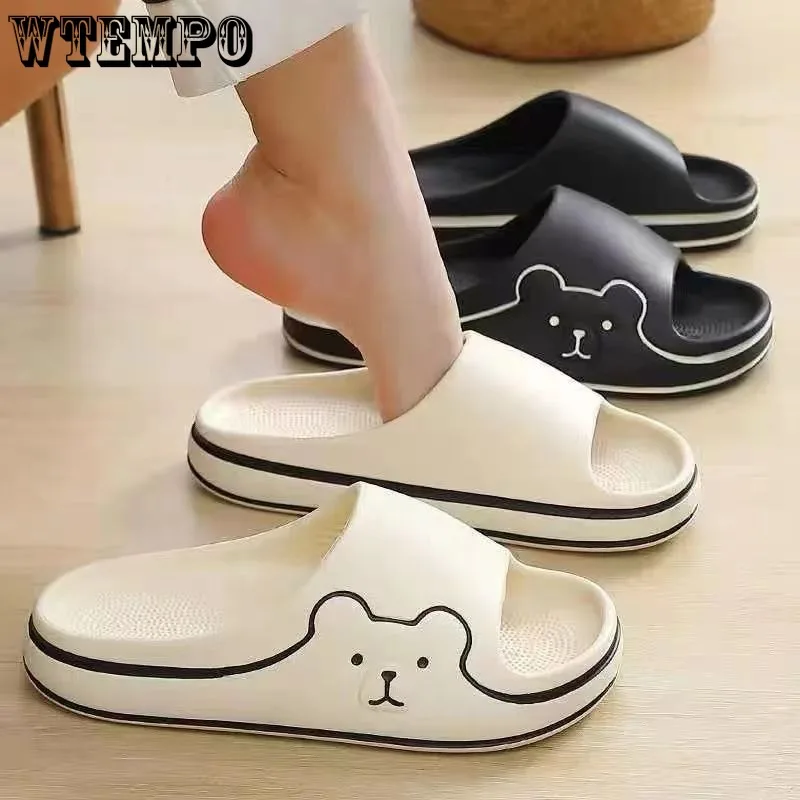 

WTEMPO Summer Slippers Lovely Cartoon Bear Flip Flops Beach Slides Sandals Soft Thick Soled Girls Bathroom Shoes Wholesale