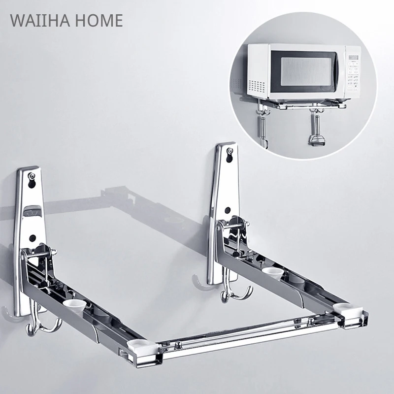 

Stainless Steel Microwave Oven Foldable Shelf Rack Frame Stretch Adjustable Wall Mount Bracket Holder Kitchen Storage Shelf