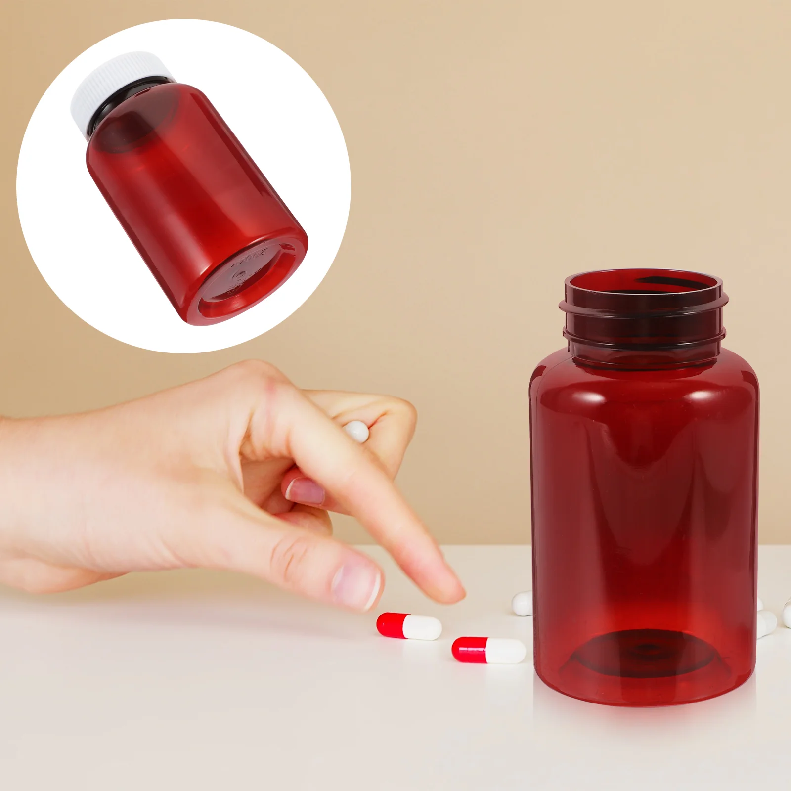 

Amber Plastic Bottles Storage Box Travel Medication Medicine Container Caps
