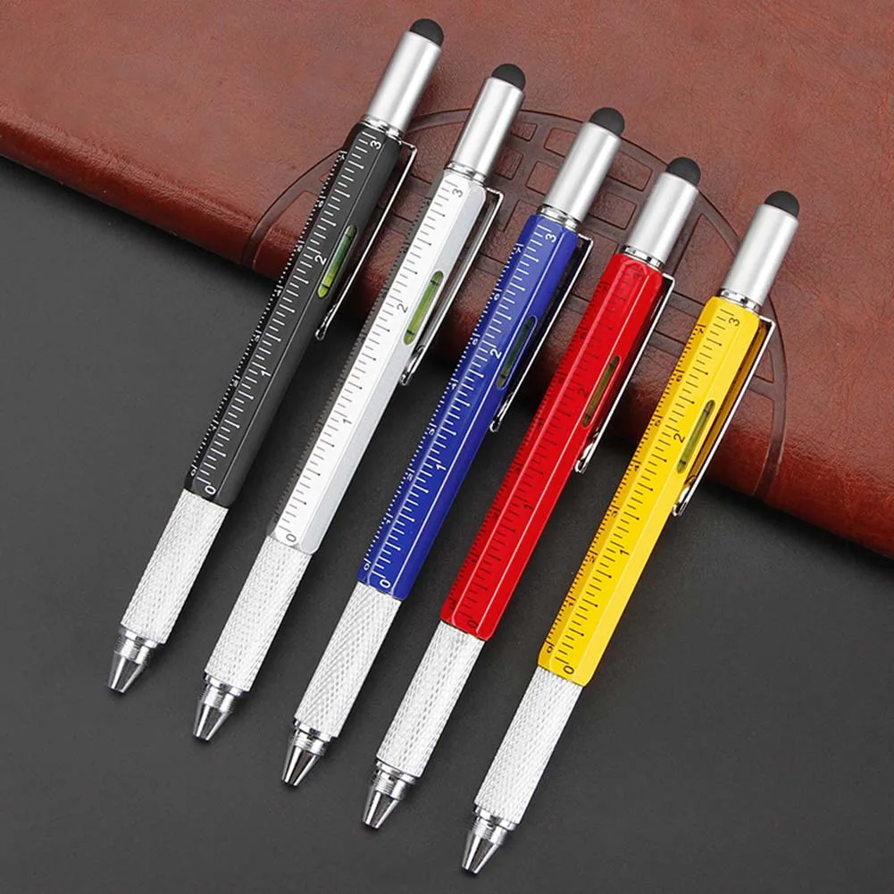 

1pcs 6 In 1 Multi-function Tool Pen Screen Stylus Bubble Level Cross Screwdriver Ballpoint Pen Construction Carpenters Tool