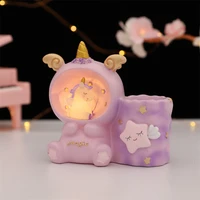 kawaii unicorn desk decoration lamp organizer pen holder desktop creative cartoon ornaments night light for kids student