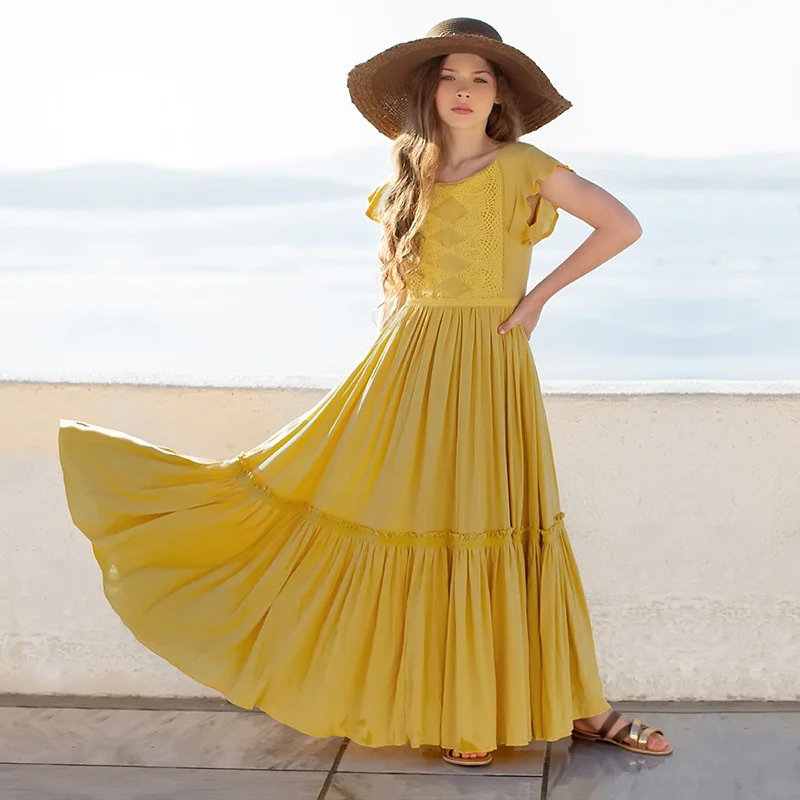 

Элегантные кружевные платья, детское длинное платье в стиле бохо, праздничное платье с цветами для девочек, платье принцессы для свадебной ...