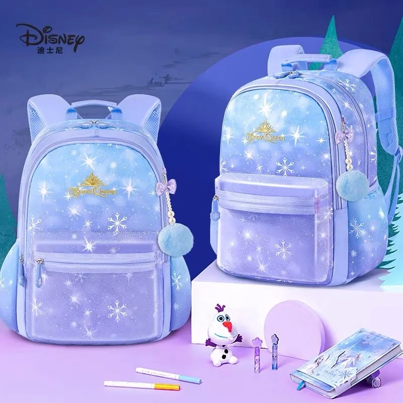 

Школьный портфель Disney для учеников начальной школы, светильник и вместительный портфель для девочек 3-6 классов, со снегом и льдом, странная ...