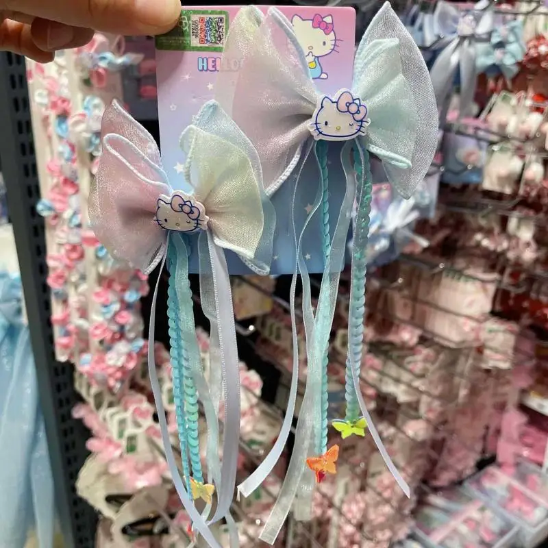 

Kawaii Sanrioed Hello Kitty аниме мультфильм Детские аксессуары для волос детские заколки для волос кружевные градиентные стримеры заколки для волос И...