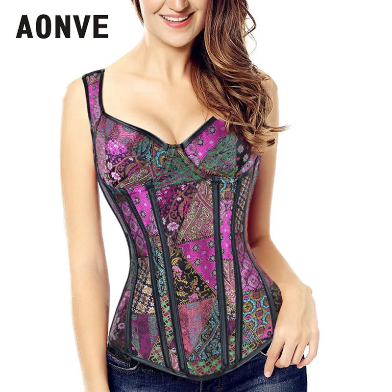 Женский корсет на молнии AONVE с пуш-ап эффектом шнуровке в готическом стиле -