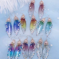 fairy rainbow gradient resin butterfly wing drop earrings for women rhinestone glitter simulation insect dangle earrings jewelry