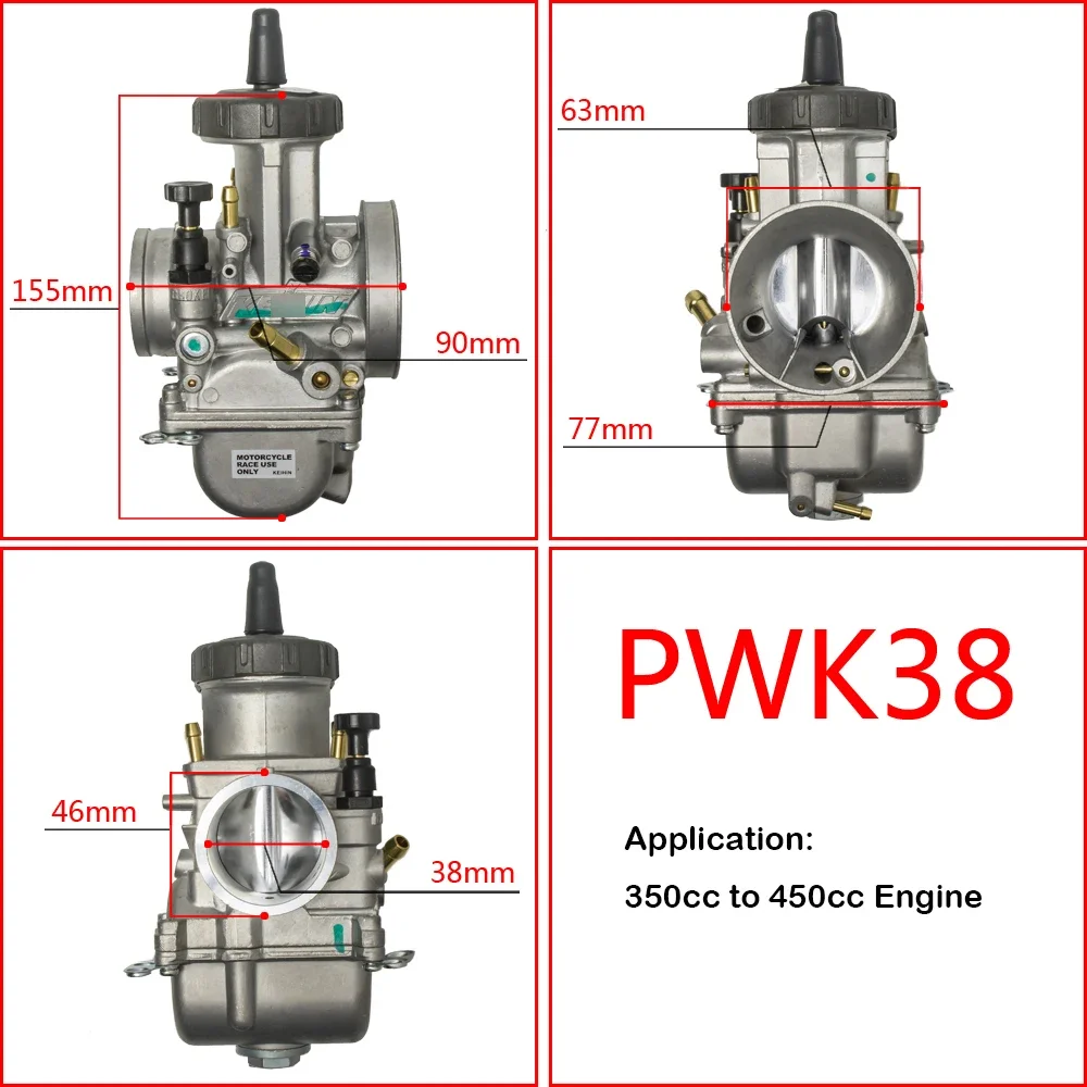 

Карбюратор PWK 33, 34, 35, 36, 38, 40, 42 мм для мотоцикла Honda CR250R, гоночные скутеры, кроссовки, мотовездехода с Power Jet PWK38 300-650cc