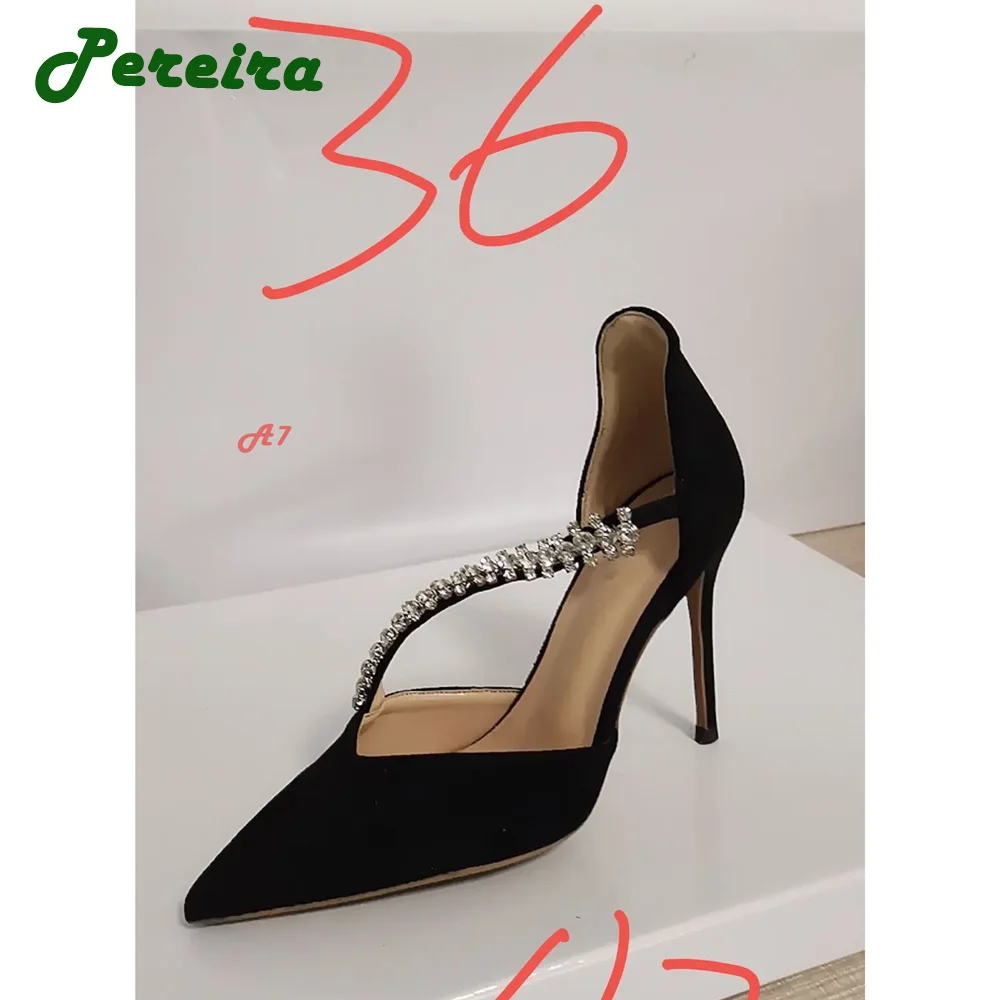 

Босоножки на шпильке с кристаллами, однотонные сандалии с острым носком, пикантная вечерняя Свадебная обувь, черные, размер 36