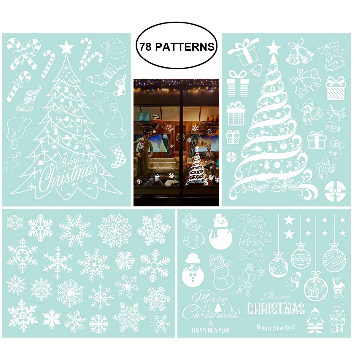

4 Sheets Christmas Trees Snowflakes Decoration Removable Wall Window Door Mural Decal Sticker for Retail Store