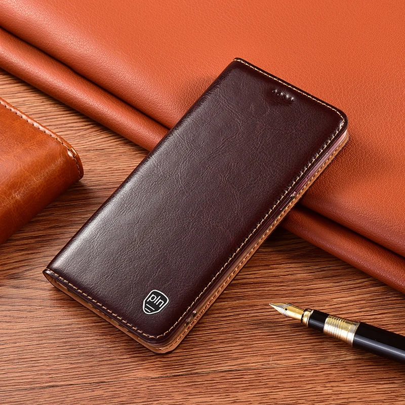 

Luxury Cowhide Genuine Leather Case For OPPO F21 F19 F19s F17 F15 Pro Plus Magnetic Card Flip Cover