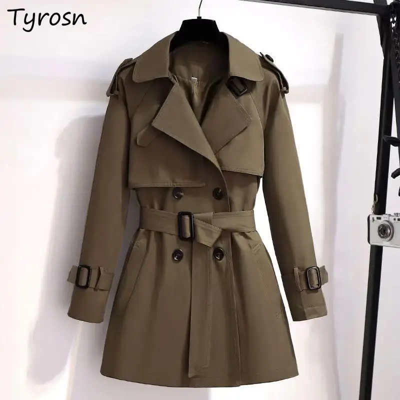 

Women Double Breasted Trench Sash Slender England Style Elegant Windbreaker Femme Turn Down Collar Outerwear Personality Stylish