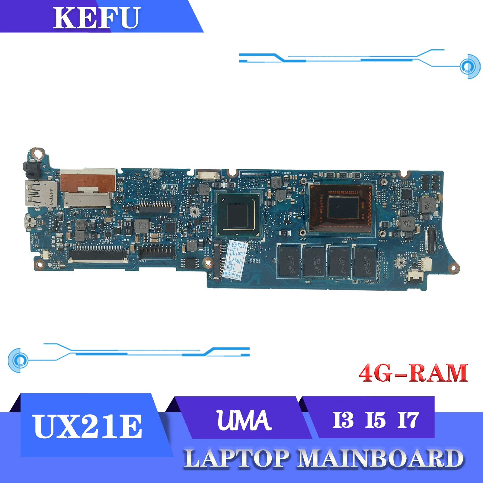 

KEFU Original Mainboard UX21 For ASUS Zenbook UX21E Laptop Motherboard With 4GB-RAM I7-2677M I5-2467M I3-2367M Maintherboard