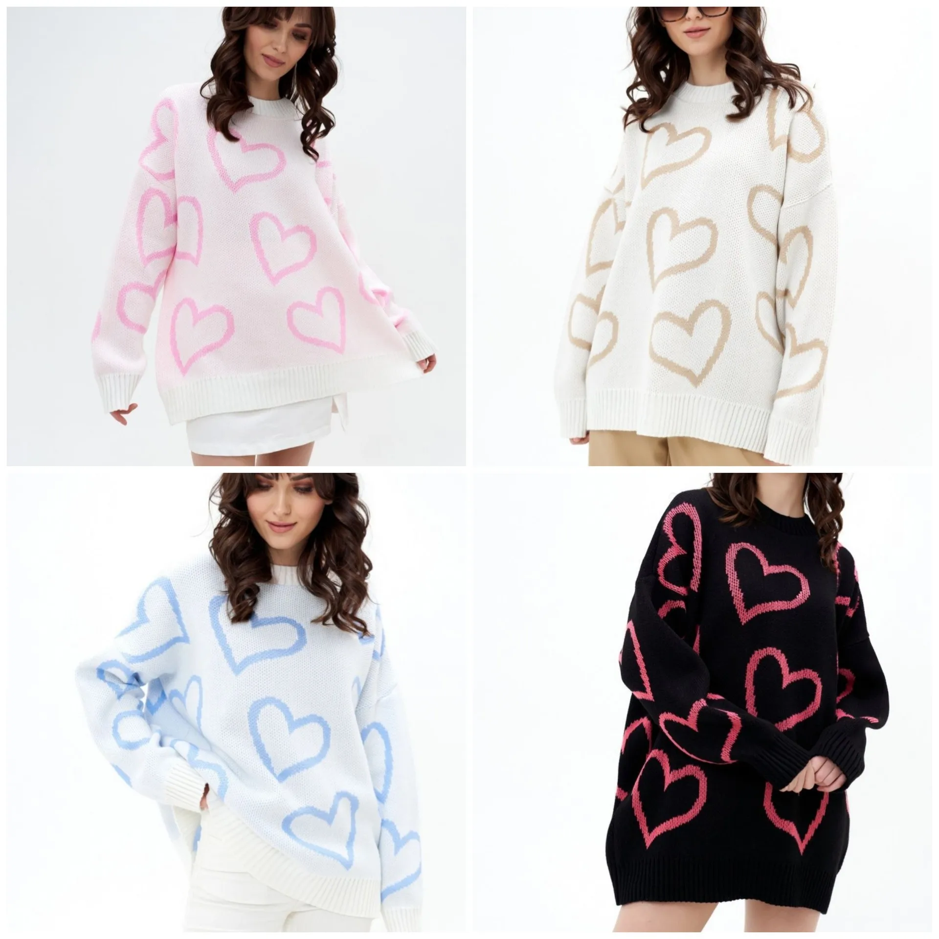 

Heartshape Designer Knit Women Sweaters CHIC Female Jumpers Top Autumn Winter Christmas Pull Femme Outfit Clothing 2023