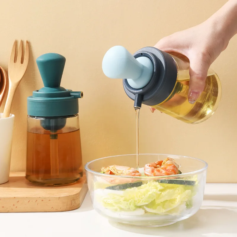 

350ml Oil Bottle Dispenser With Brush Plastic Olive Oil Kettle Silicone Brush Oiler Glass Container Cookware Kitchen Baking BBQ