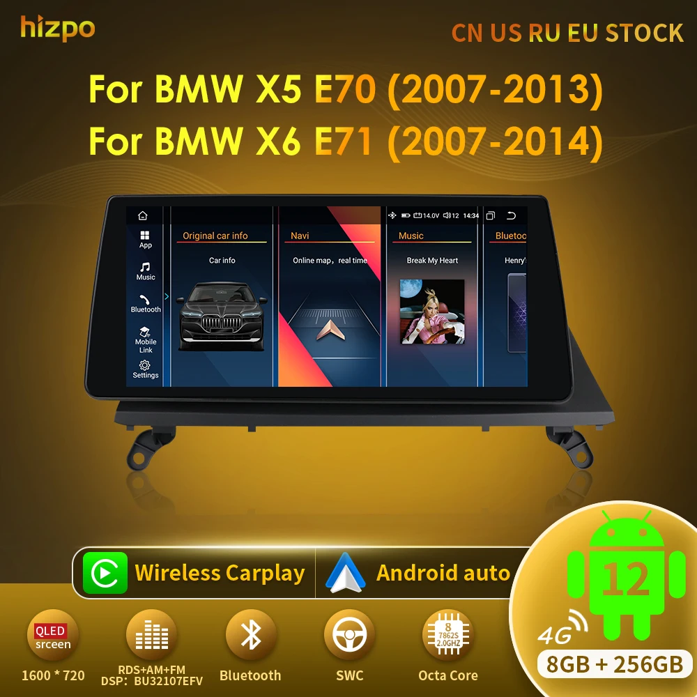 

Hizpo Wireless Carplay Android 12 Car Multimedia Player For BMW X5 X6 E70 E71 2007-2014 CCC CIC Car Auto Radio GPS Navi 10.33"