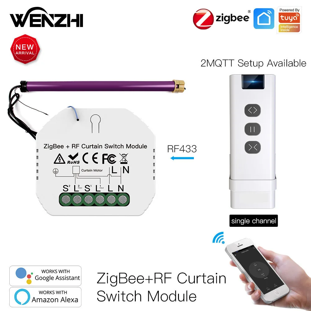 Модуль переключения занавесок ZigBee RF 433, мотор для рулонных жалюзи, управление через приложение Smart Life Tuya, Alexa Google Home Automation