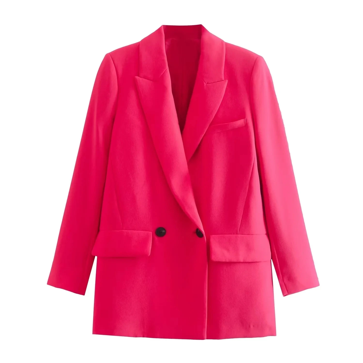 Maxdutti England Style Office Lady Fashion Simple Double Breasted Loose Jackets Tops Casual Blazers Women