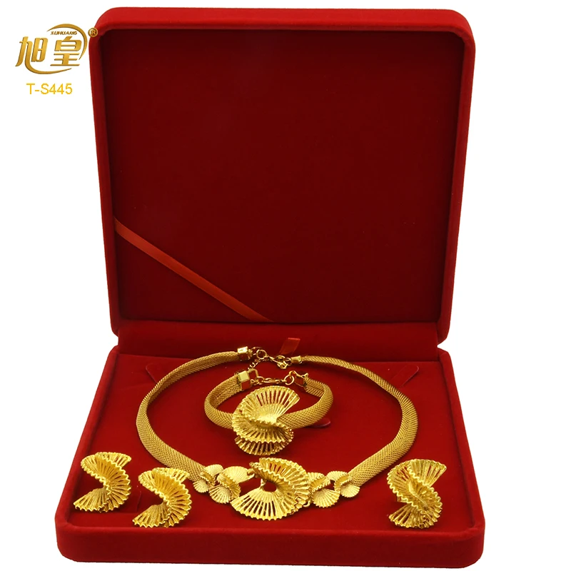 

XUHUANG Dubai Luxury Plated Gold Necklace Bracelet Jewelry Set For Women Arab African Wedding Banquet Gifts With Plush Gift Box