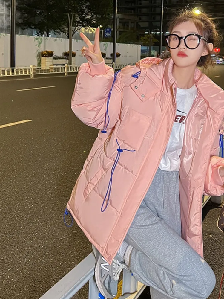 Klein Blue Winter Down Cotton Women's Jacket Loose Mid-Length Cotton Coat Oversized Quilted Warm Overcoat Female Parka Coat