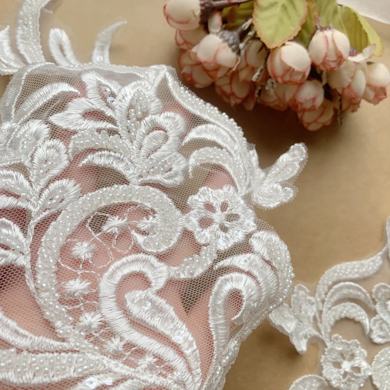 Аппликация с 3D бисером и белыми кружевными цветами для невесты свадебное платье