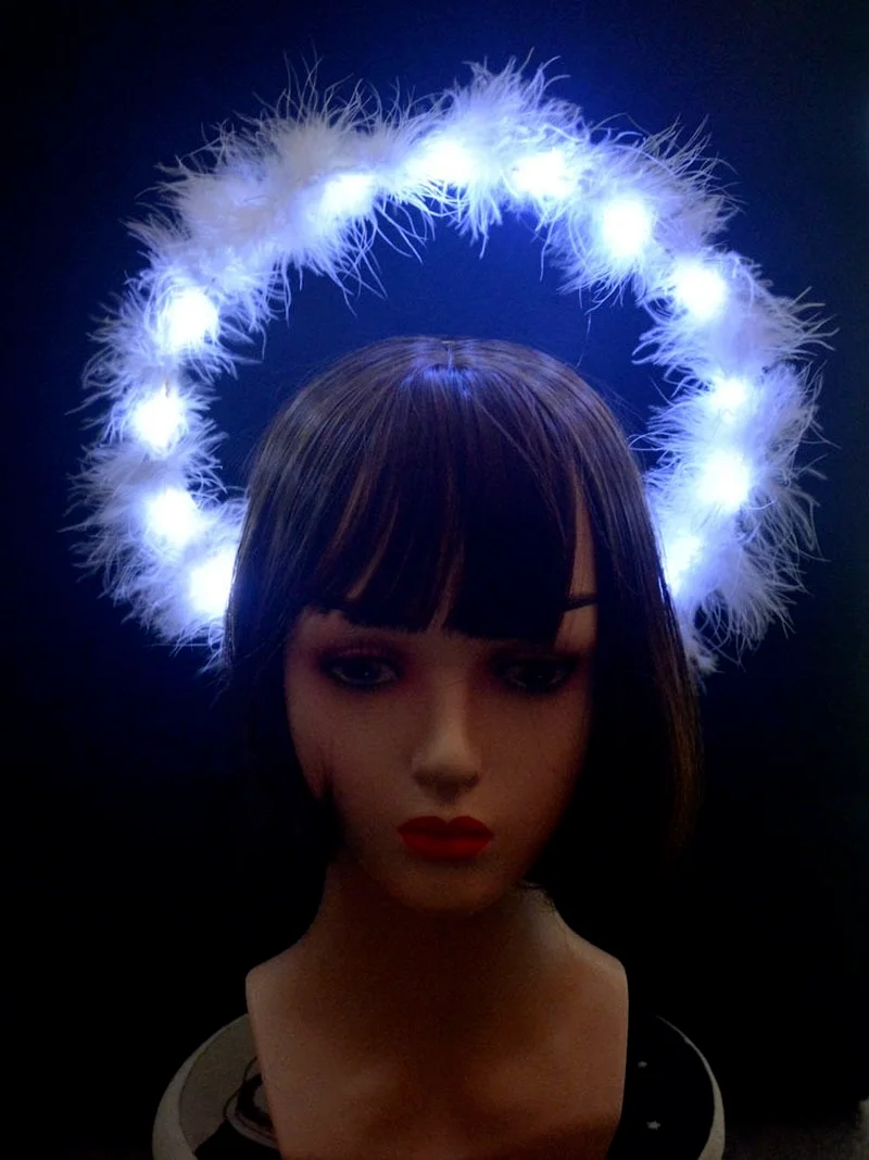 

LED Lights Feather Flower Angel Goddess Bride Crown Wreath Halo Ring Headband Party Hat Birthday Costume Wedding Carnival