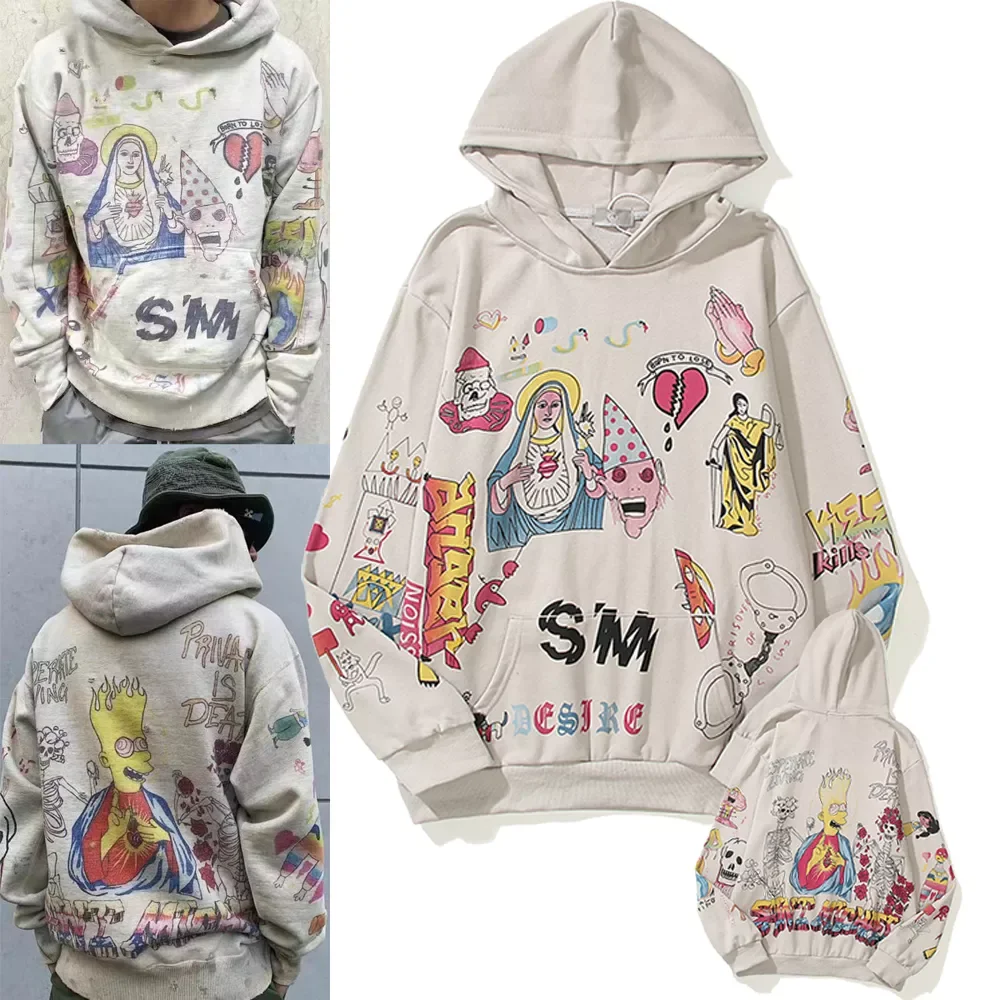 

Vintage Graffiti Flame Skeleton Skulls Printing Hoodies Men Women American Europe Hip Hop Streetwear Stranger Things Sweatshirts