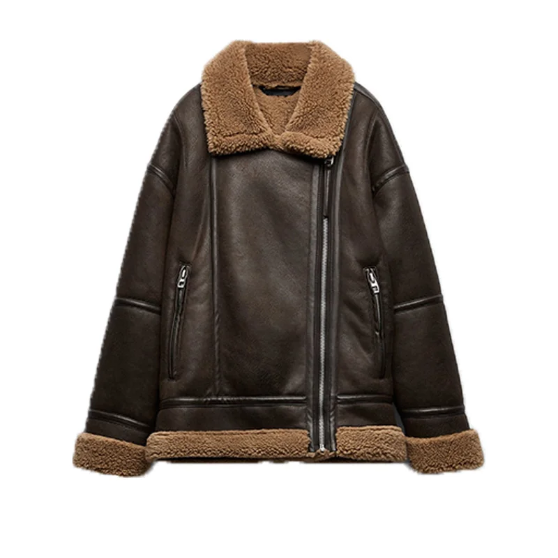 

Winter Women's Jackets PU Faux Leather Coat Zipper Jackets Biker Loose Female Coat Outlear Thick Warm Outwear Oversize Jacket