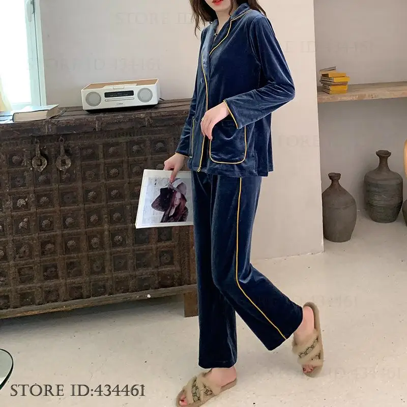 Осенне-зимняя модная женская бархатная Пижама домашний комплект одежды брюки с