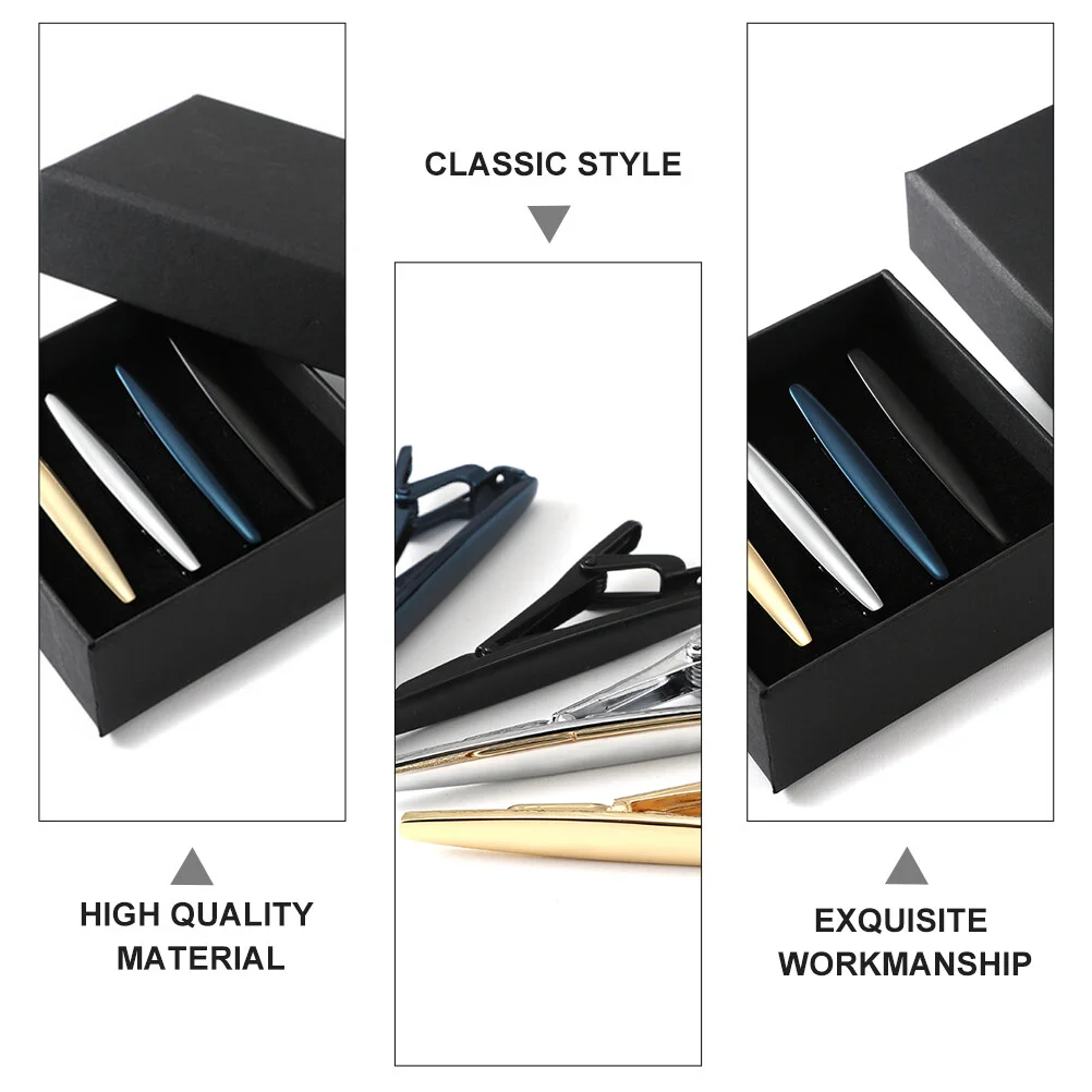 4pcs Necktie Clip Copper Business Meeting Tie Bar Clips Tie Pinch with Gift Box