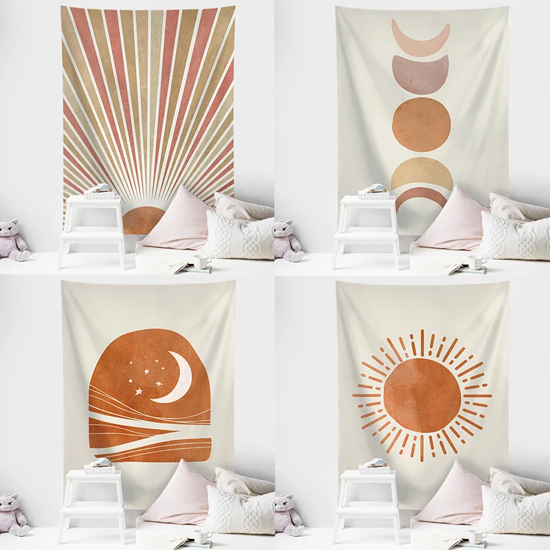 

Tapestry Bohemian Style Room Decoration Multiple Styles Optional Simple Geometric Sunrise Background Cloth Sun Moon Aesthetic
