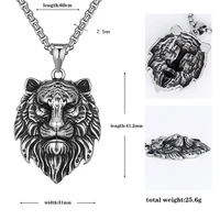 hip hop fashion lion head domineering stainless steel necklace for women men pendant necklace