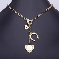 nidin romantic heart shape inlaid shell pendant fashion geometric zircon necklace womens elegant temperament jewelry party gift