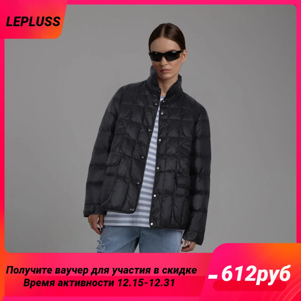 

Женский короткий пуховик LEPLUSS, черный тонкий светильник пуховик в стиле ретро, теплая куртка на белом утином пуху, зима 2022