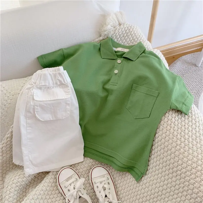 

Children's Clothing Set Summer New Boys' Baby Cotton Short Sleeve T-shirt Polo Shirt Shorts 2 Piece Set