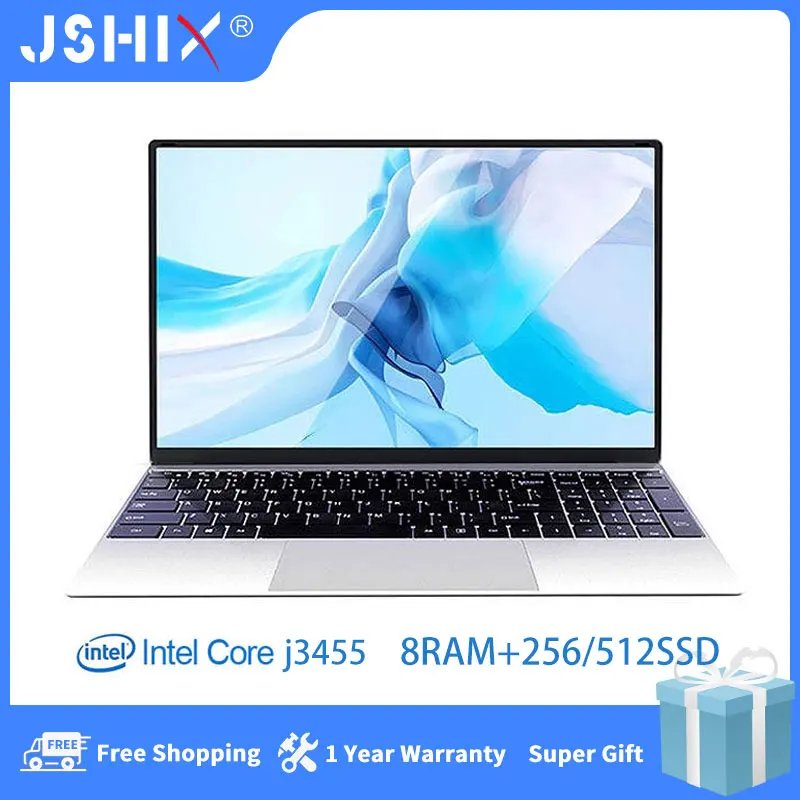 

JSHIX Intel Celeron J3455 15.6 Inch Ultraslim Laptop FHD(1920*1080) IPS 8GB 12GB RAM 256G/512GB SSD Windows 10 Portable Notebook