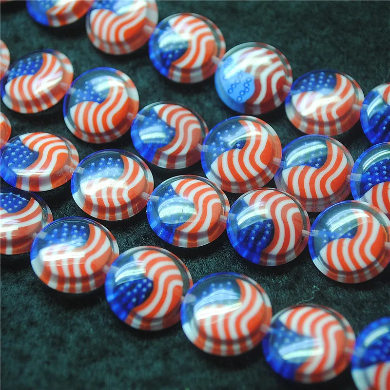 

10PCS US Flat America Marks Glass Beads Material Coin Shape Size 15MM With Fashion DIY Women's Jewelry Designs Free Shippings 1