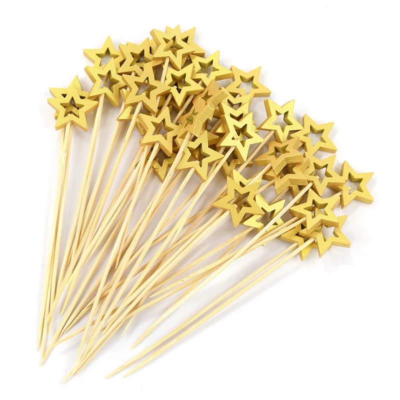50 шт. одноразовые бамбуковые шампуры золотого серебряного цвета в форме звезды
