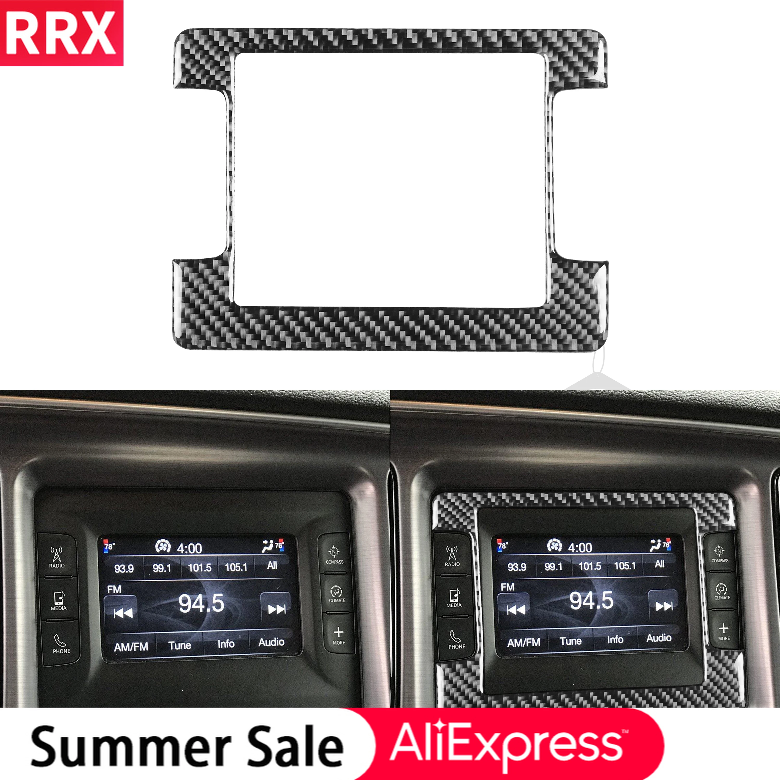 

RRX for Dodge Challenger 2015+ Interior Trim Carbon Fiber Radio Panel Frame Center Control Decor Cover Stickers Car Accessories