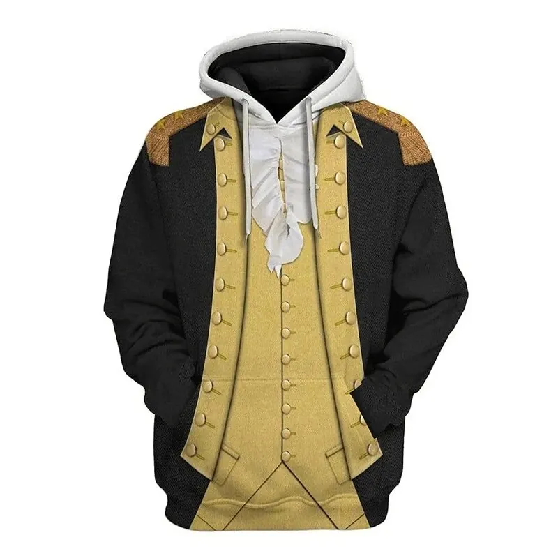 Sweat à capuche Napoléon 3D imprimé pour homme sweats de cosplay général médiéval costume vintage PVD pulls capuc