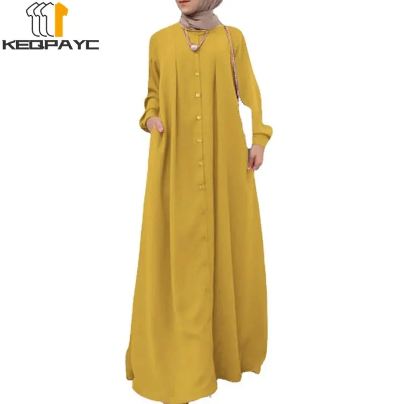 New 2023 Muslim Women Dubai Abaya Long Dress Kaftan Islam Arab Vintage Solid Loose Dresses Robe Middle East Ramadan Eid Clothing