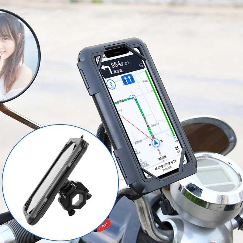 

360 Degree Rotating Waterproof Bike Phone Universal Motorbike Handlebar Phone Holder Motorbike Scooter Phone Mounting Bracket